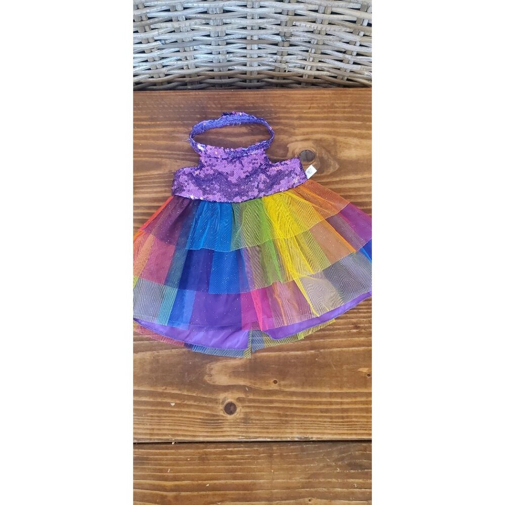 Build A Bear Purple Sequin Rainbow Tulle Dress Multicolor